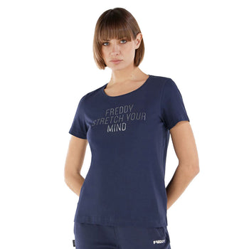 T-shirt blu da donna con logo Freddy, Abbigliamento Sport, SKU a712000190, Immagine 0